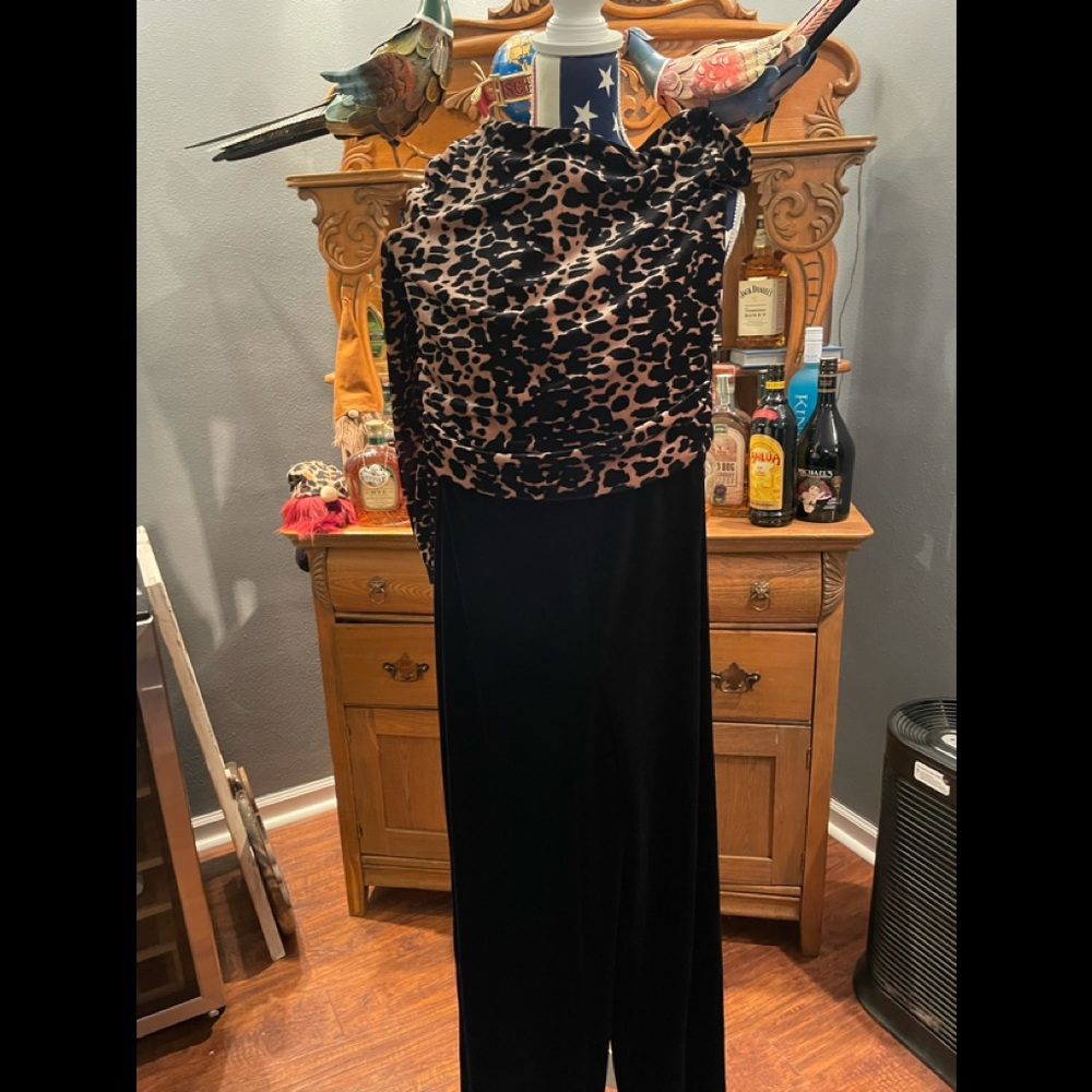 DKNY Cheetah Velvet Jumpsuit NWT 10